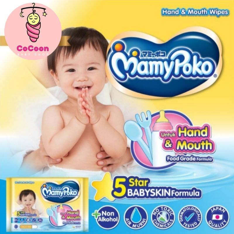 Tisu Basah Tangan Dan Mulut Bayi Mamypoko Hand &amp; Mouth Wipes Non Fragance Tanpa Bau 50 Lembar