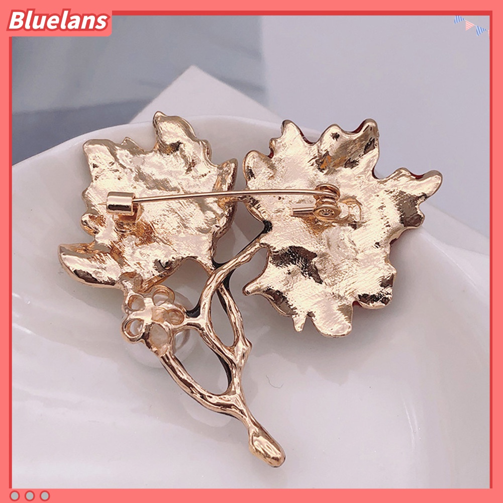 Bluelans Bros Pin Bentuk Daun Maple Aksen Mutiara Imitasi Gaya Vintage Untuk Wanita
