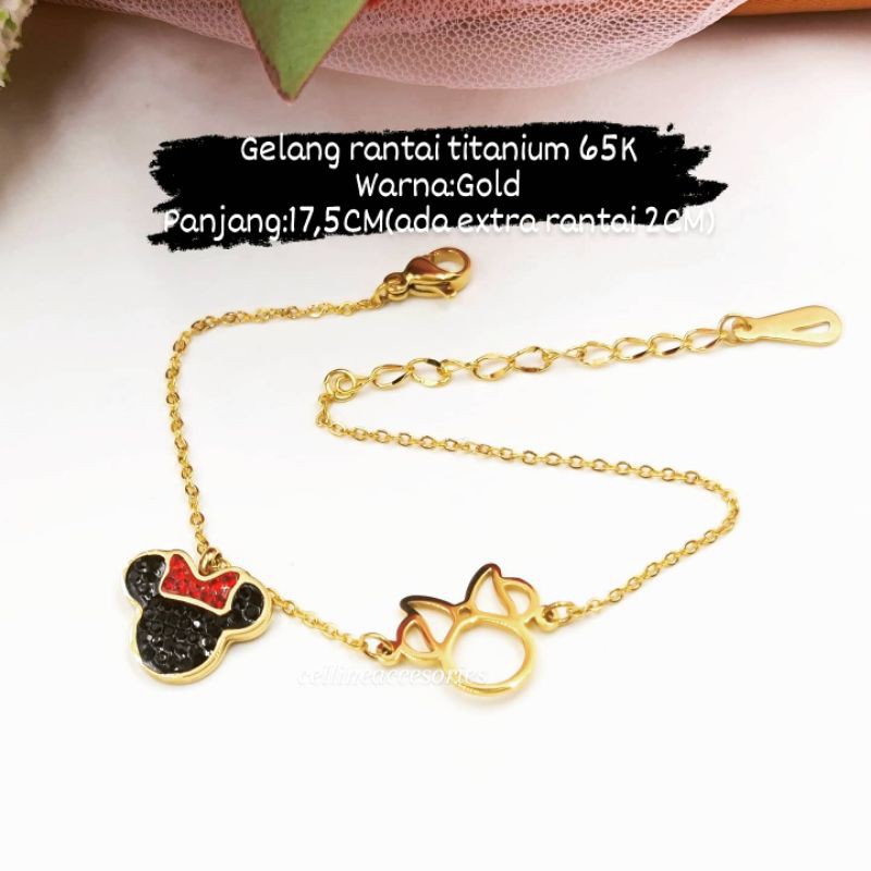 gelang rantai titanium mickey gold/gelang titanium gold/gelang mickey