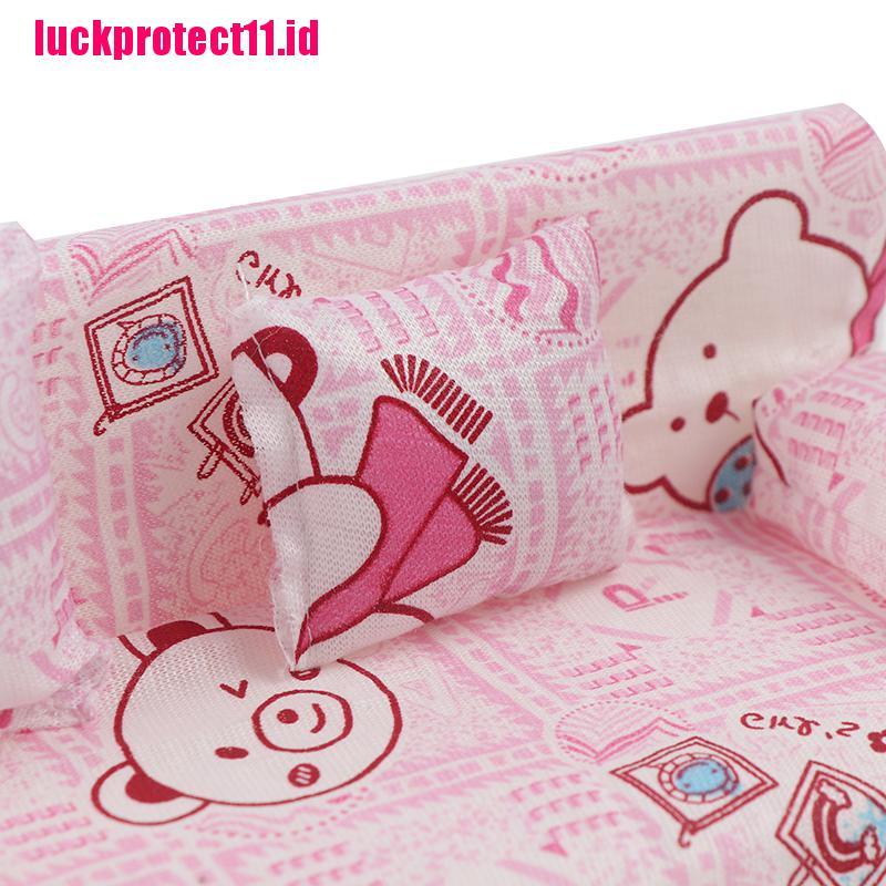 Lucktoy Miniatur Sofa Motif Bunga Dengan 2 Bantal Untuk Aksesoris Rumah Boneka