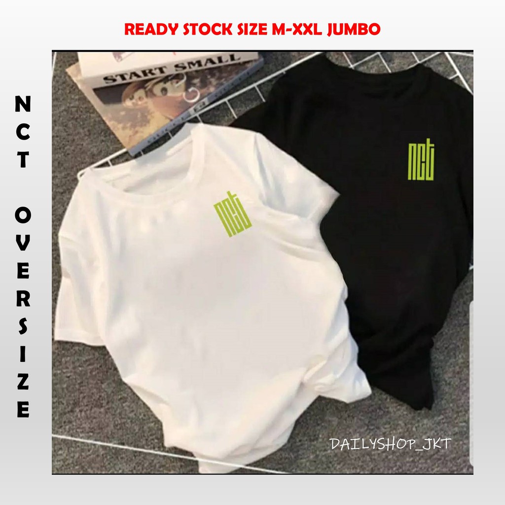 BAJU KAOS  KATUN NCT LOGO GREEN OVERSIZE  UNISEX HITAM  