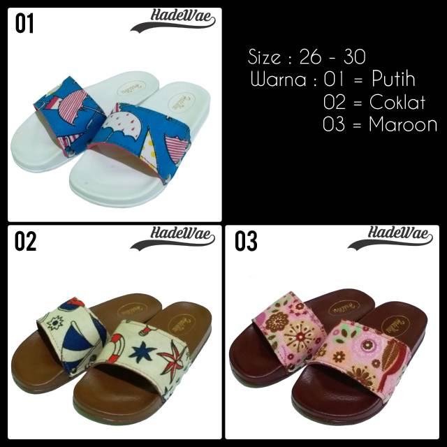 SANDAL ANAK MOTIF CORAK WARNA PUTIH COKELAT MARUN UK 26-30