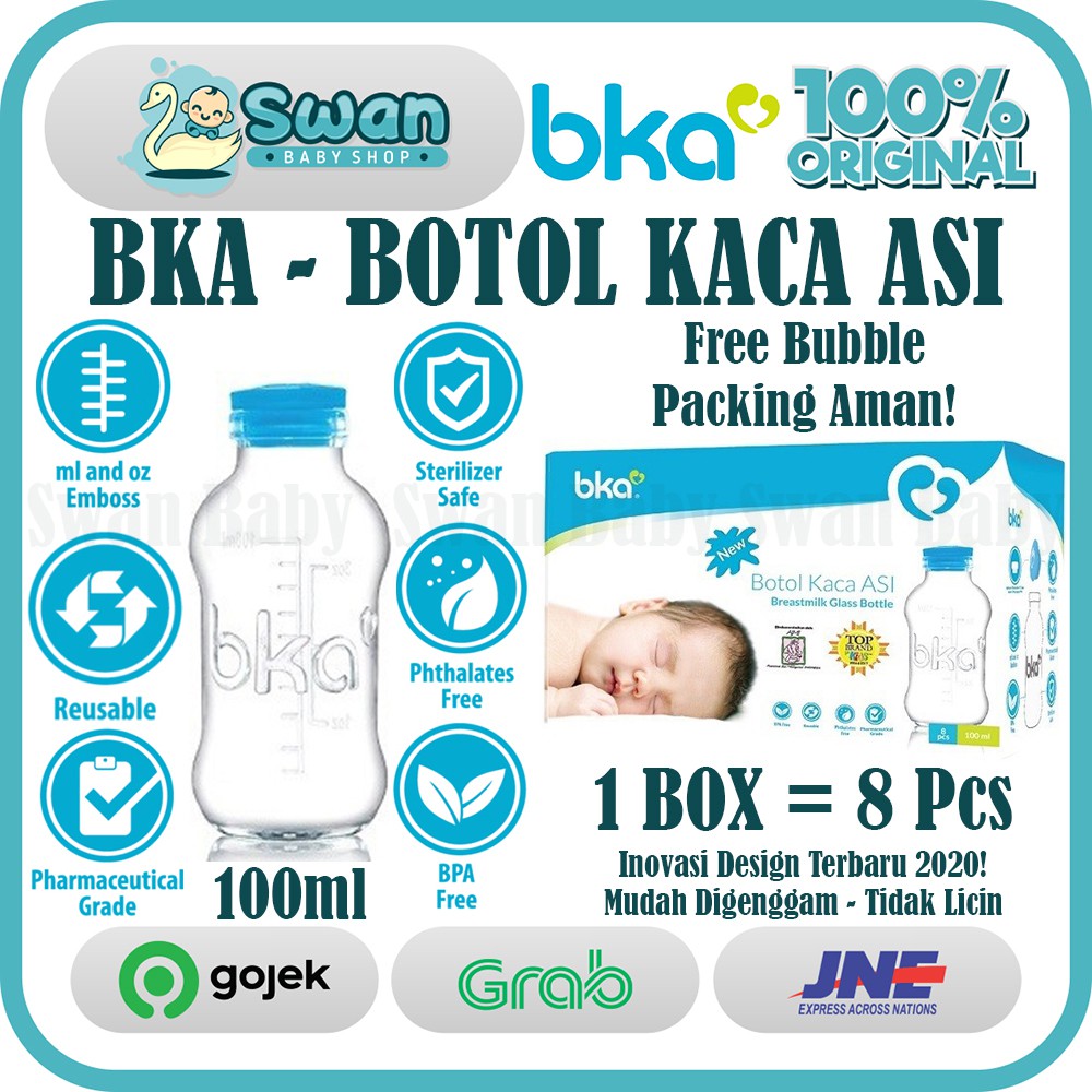 BKA Breastmilk Glass Bottle - Botol Kaca ASI 100Ml Isi 8 Botol / 8Pcs