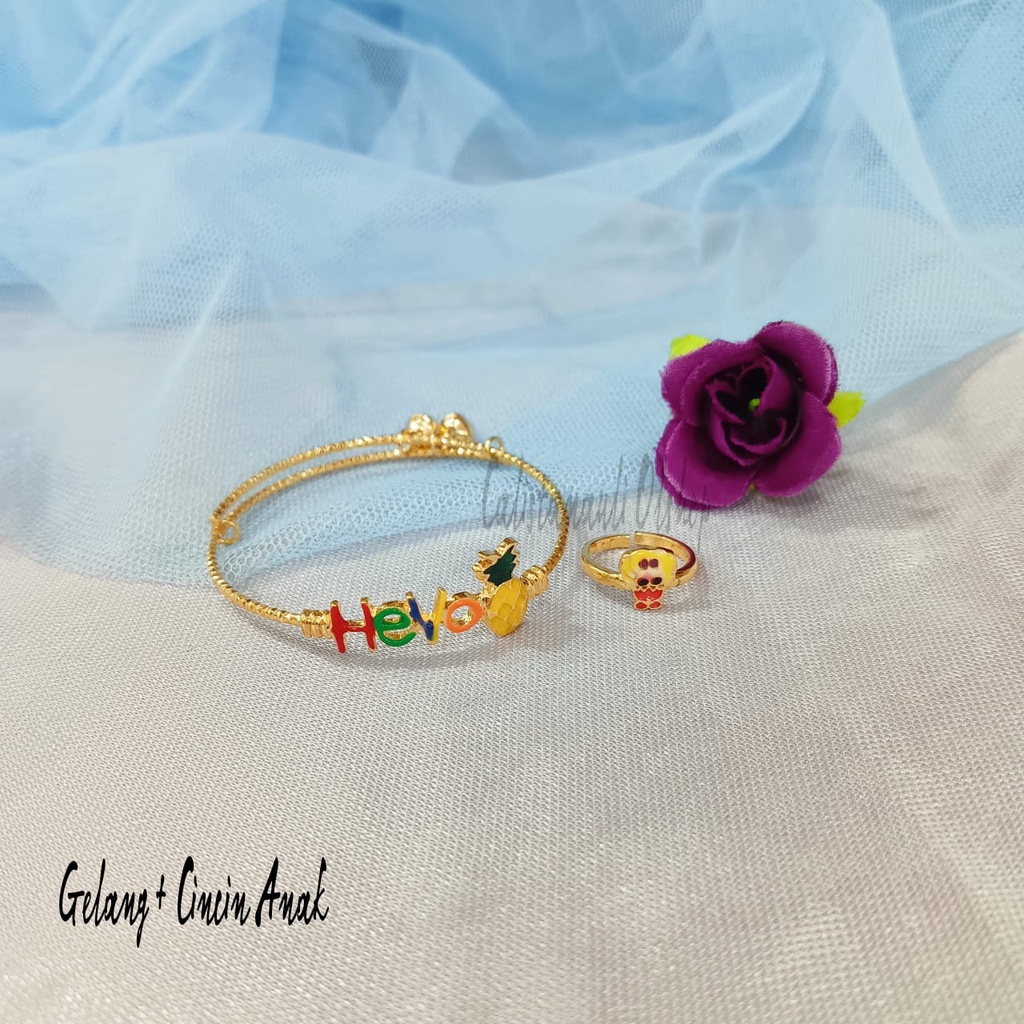 GELANG+CINCIN ANAK  MOTIF PERHIASAN EMAS KOREA ANTI KARAT DAN ANTI LUNTUR