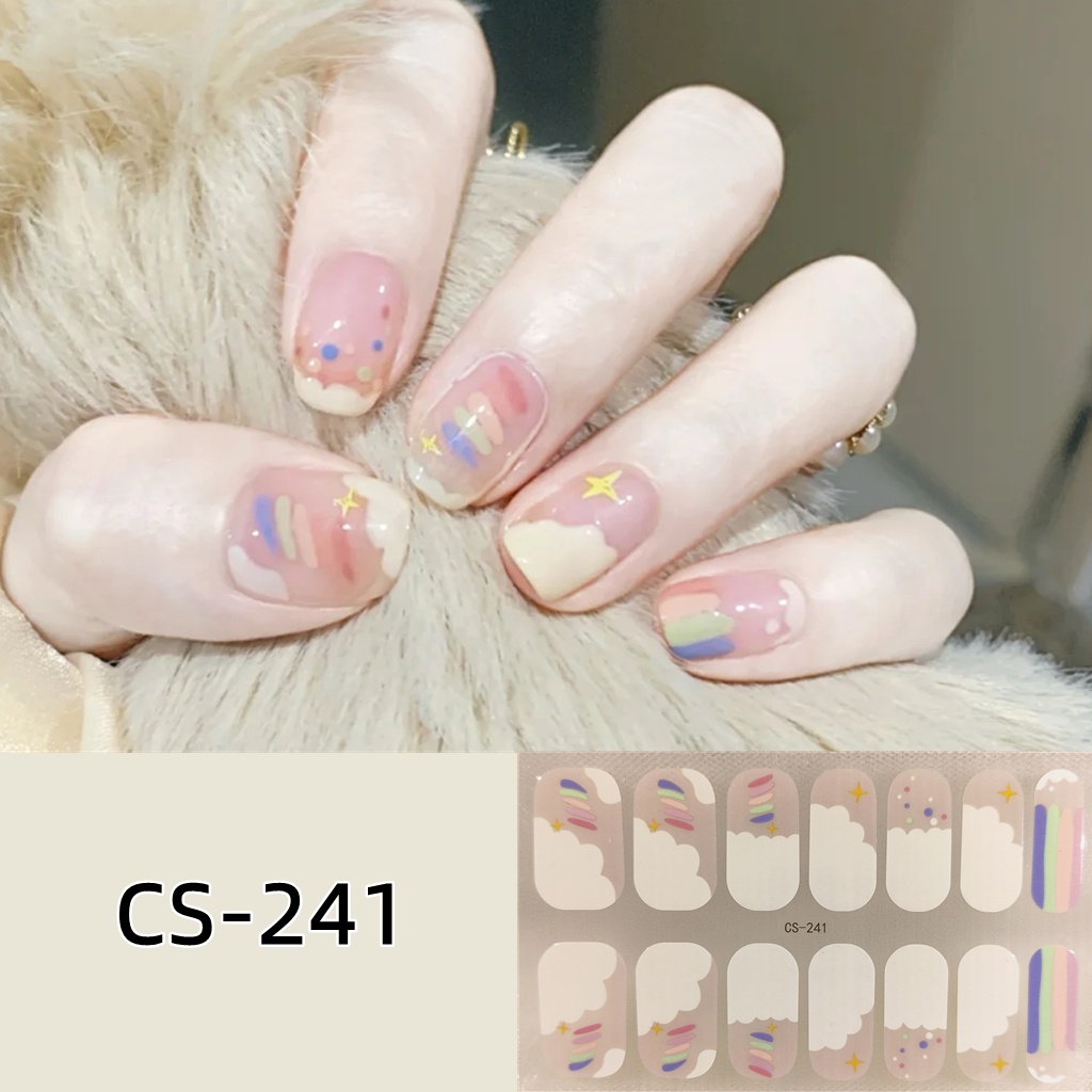 14pcs / Set Stiker Kuku Motif Kartun Warna Gradasi Anti Air / Racun Untuk Nail Art / Manicure DIY