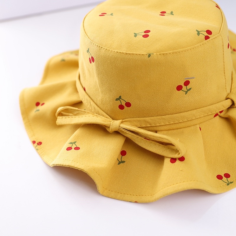 Topi Bucket Anak Bayi Balita Perempuan  Model Pita Cherry