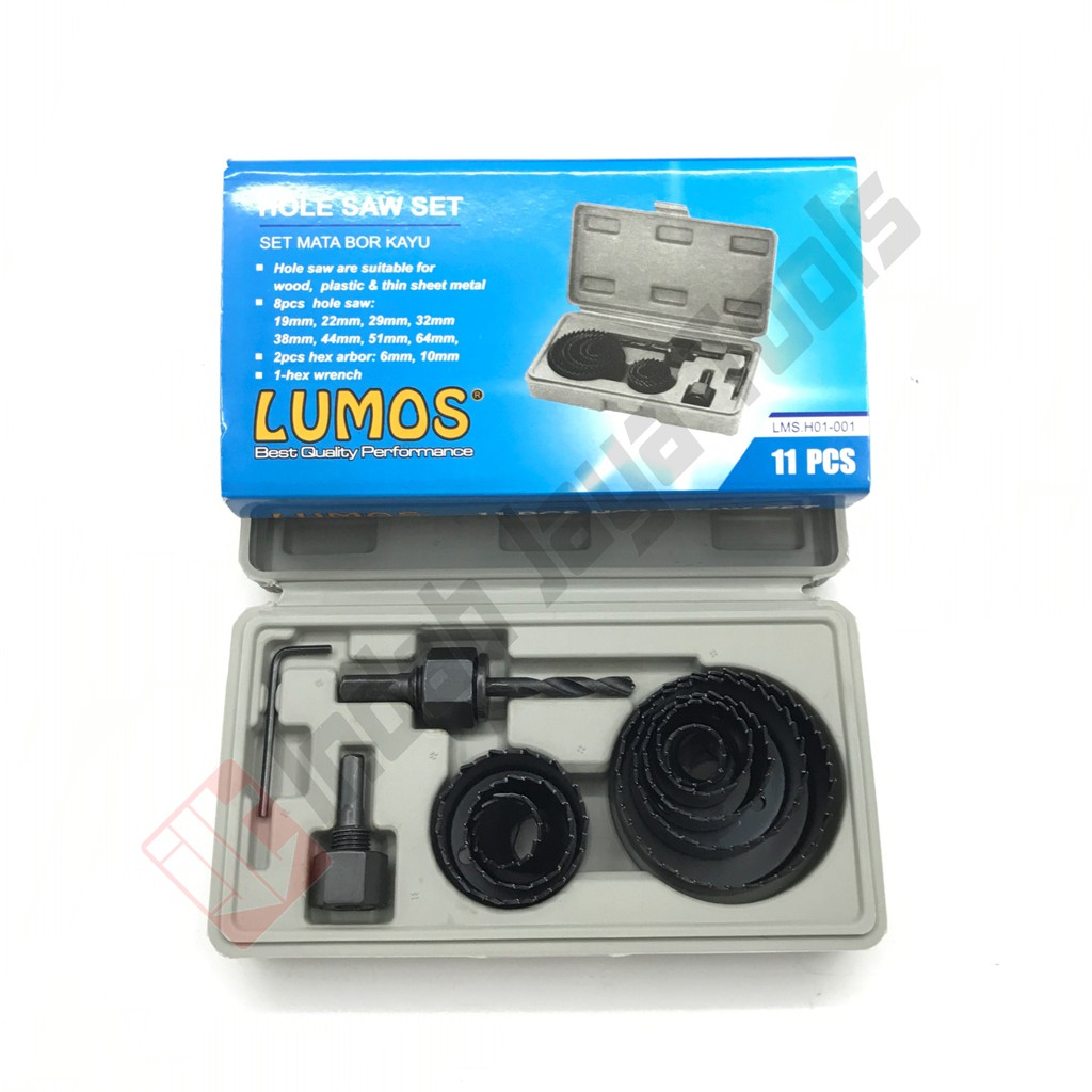 LUMOS Hole Saw Kit 11 Pcs - Holesaw Set Mata Bor Pelubang Kayu