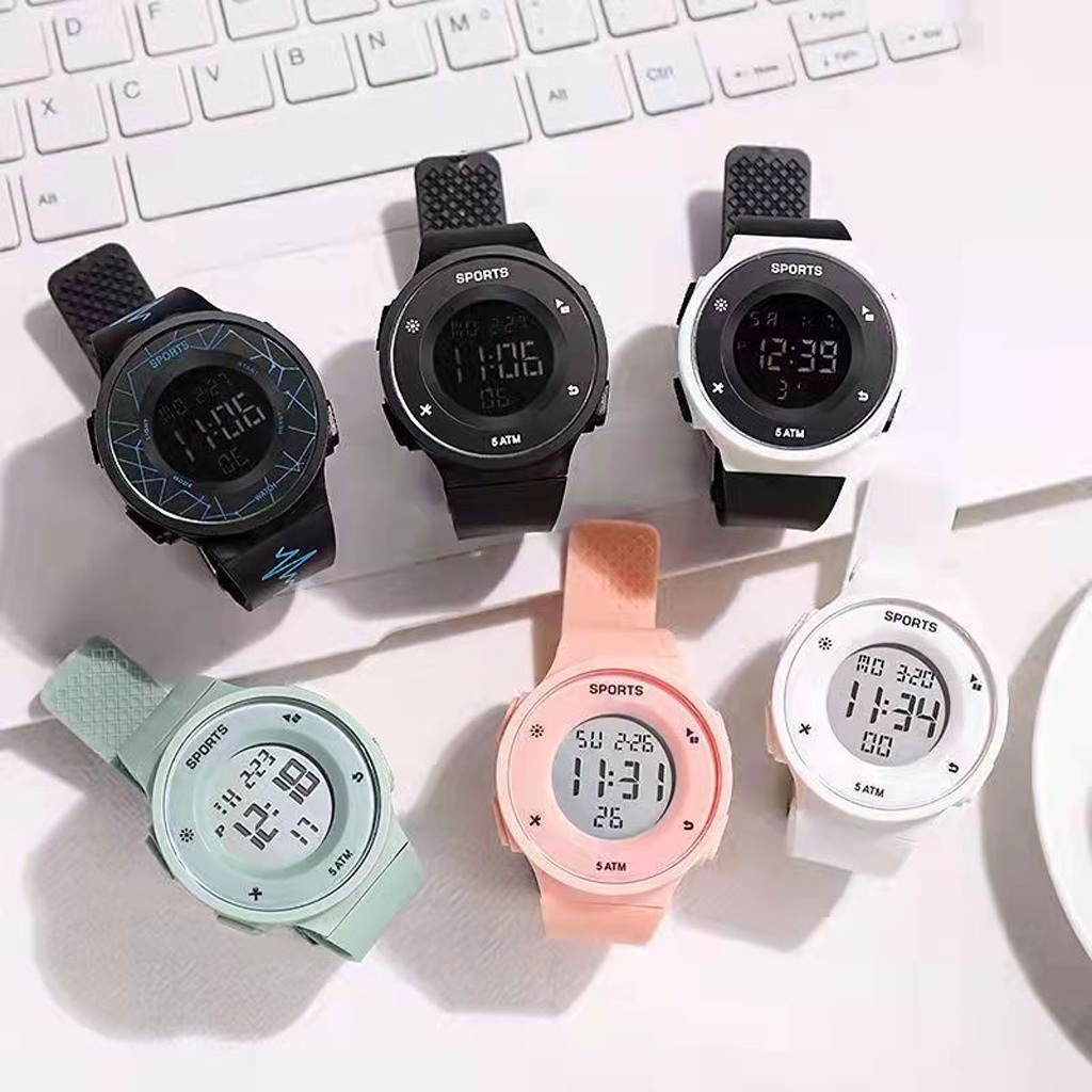 BRGUNIK Jam Tangan Rubber Digital Sport Bulat Wanita Dan Pria Fashion Gaya Korea Import JT034