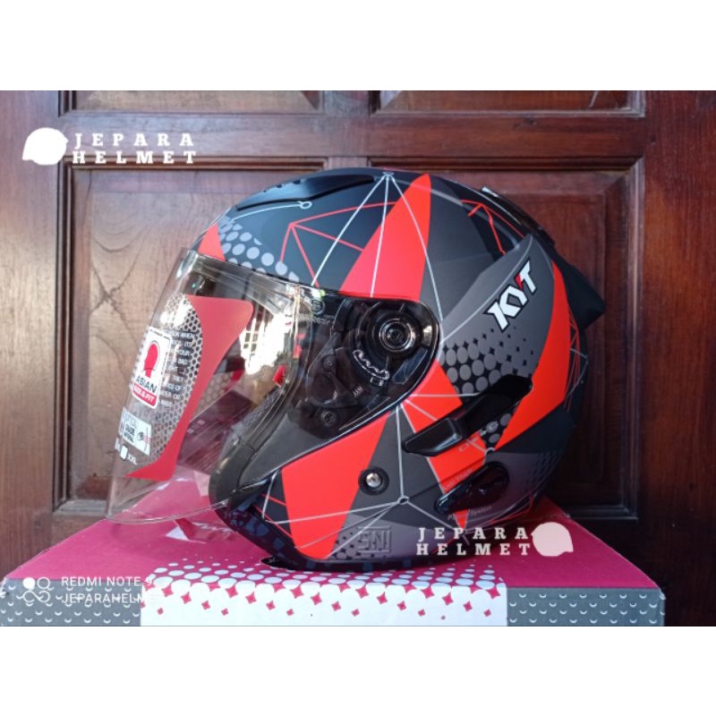 Helm KYT Galaxy Flat R Solid Motif Double Visor Original | KYT Half Face Galaxy Flat R Polos Black Hitam Doff Metalik Fire Red Merah Maroon Ferrari White Putih Gorila Grey Gunmetal Abu Aqua Blue Motif 4 5 Mimetic Neon Matrix Red Blue Yellow galaxy Slide-Matrix red