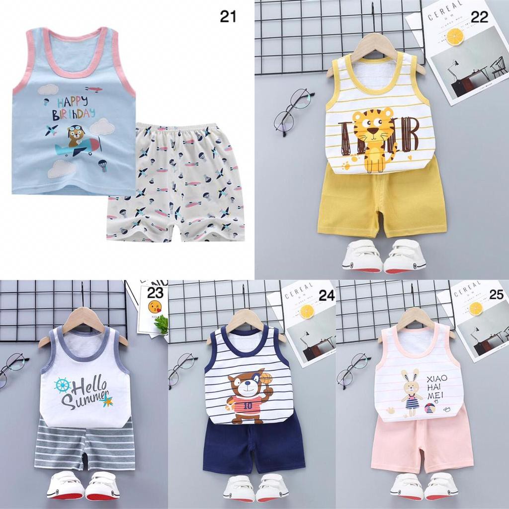 LID9078 No 17-25 - Setelan pendek kutung anak bayi karakter lucu bahan katun / Kaos anak bayi lucu