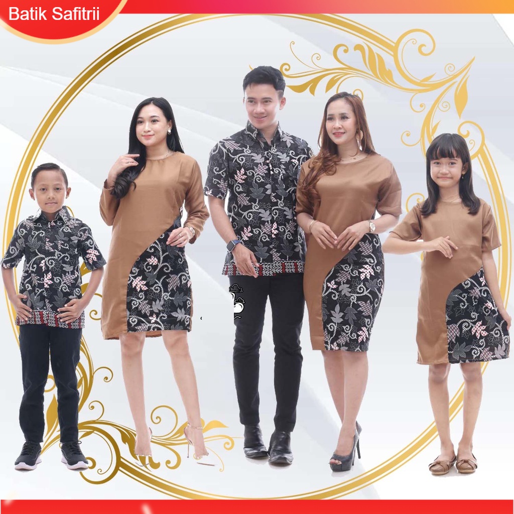 Couple Keluarga - Batik Kombinasi Keluarga Natal - Ibu Bapak Anak - Motif Kombinasi Moscrep Coklat -