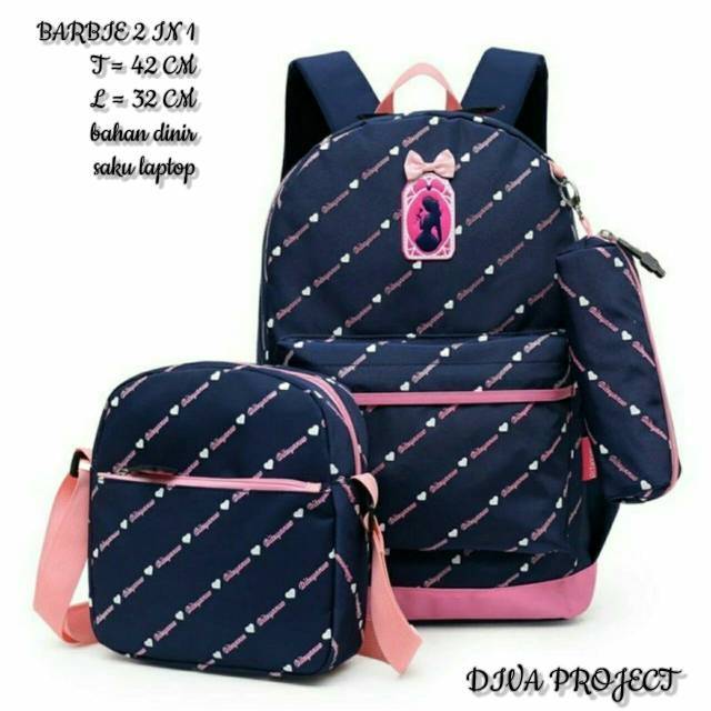 Barbie 2in1 tas sekolah murah ransel satu set