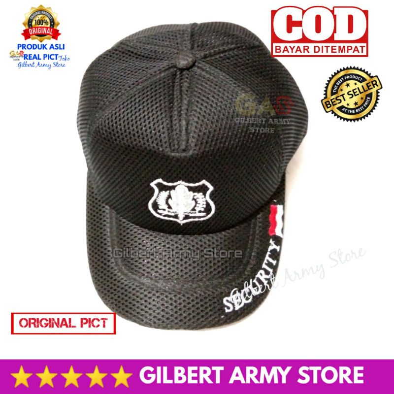 GILBERT ARMY Store Topi Security Satpam Jaring Biru Hitam Kualitas Premium Keren Logo Bordir