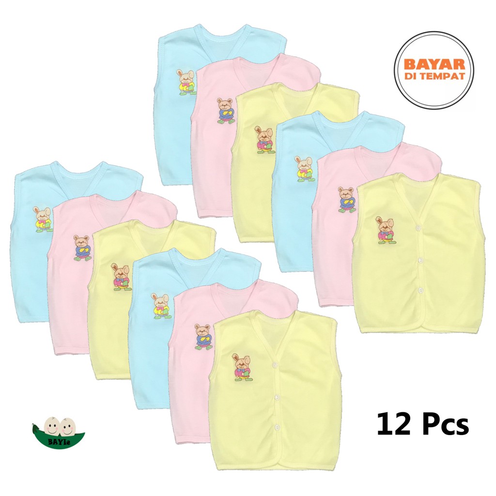 BAYIe -  12 Pcs  Baju Bayi BUNTUNG Warna LILY Kualitas PREMIUM Bahan TC tebal umur 0-3 bulan