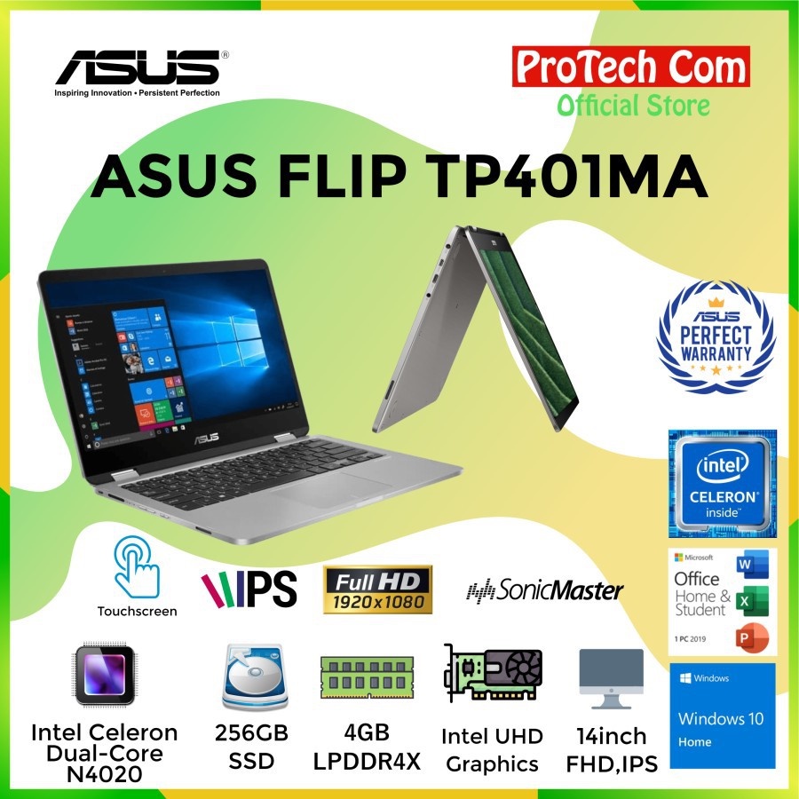 laptop asus vivobook flip tp401ma n4020 4gb 256gb ssd 14  hd w11 ohs touch