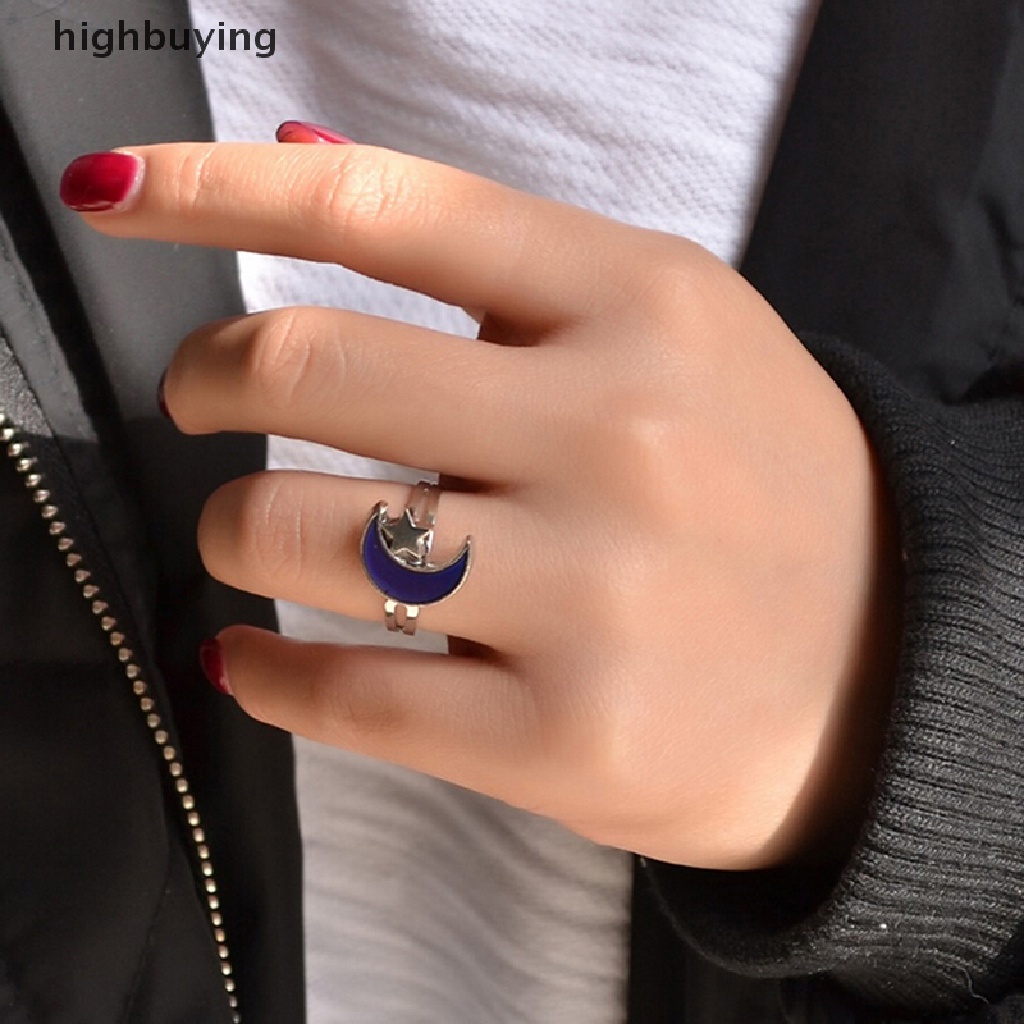 Hbid 1PC Cincin Mood Ring Chic Adjustable Berubah Warna Sesuai Suhu Desain Bulan