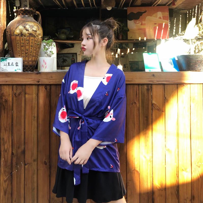 2022 Fashion Casual Pink Purple Street Beach Cardigan Kimono Wanita Motif Jepang Harajuku Kimono Longgar Warna 2023t