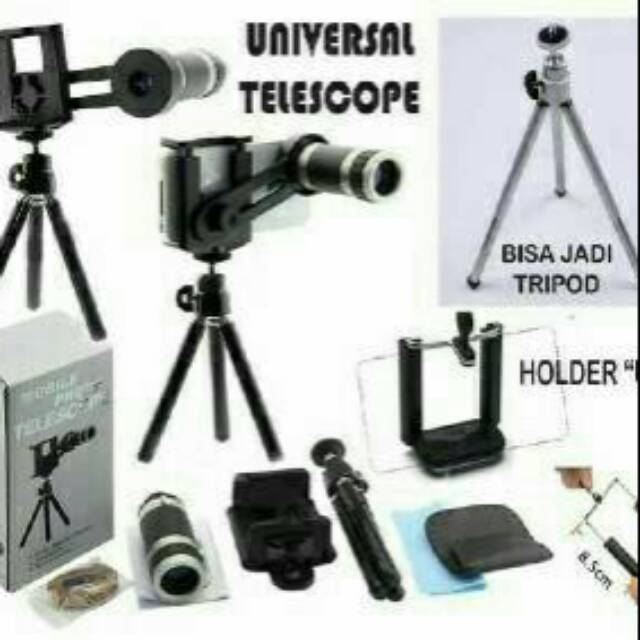 Lensa Telezoom 8x universal + Tripod + holder