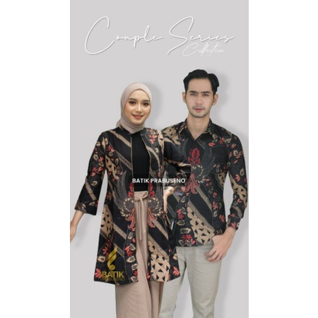 Batik Prabuseno Cendana Set Couple Atasan Kemeja Tunik Seragam Kantor Kondangan Bahan Katun Printing