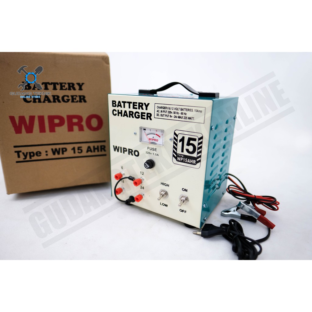 Charger Aki Mobil Motor WIPRO / Baterai Charger 15AH / Cas Accu 15 AH