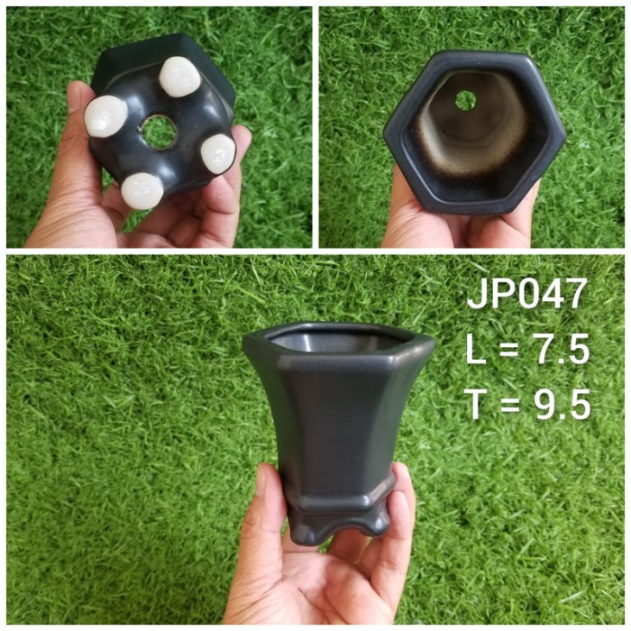 Pot keramik segi 6 tinggi mini JP047