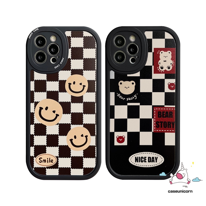 Case Realme C55 C53 C21Y C12 C30 C31 C35 C15 C25 C25s C25Y C11 GT C17 C20 C20A C3 C21 10 Pro 8i 6i 5 5i 9i 7i 6 8pro 6s 7 Beruang Kartun Lucu Cute Smiley Motif Kotak-Kotak Sarung Soft Cover