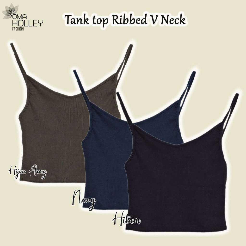 (COD) OH Fashion Tank top Wanita Ribbed Vneck-Rib #0130