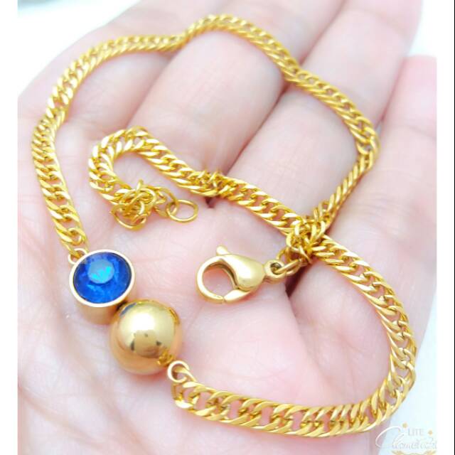 Gelang kaki titanium mata biru dongker 25cm