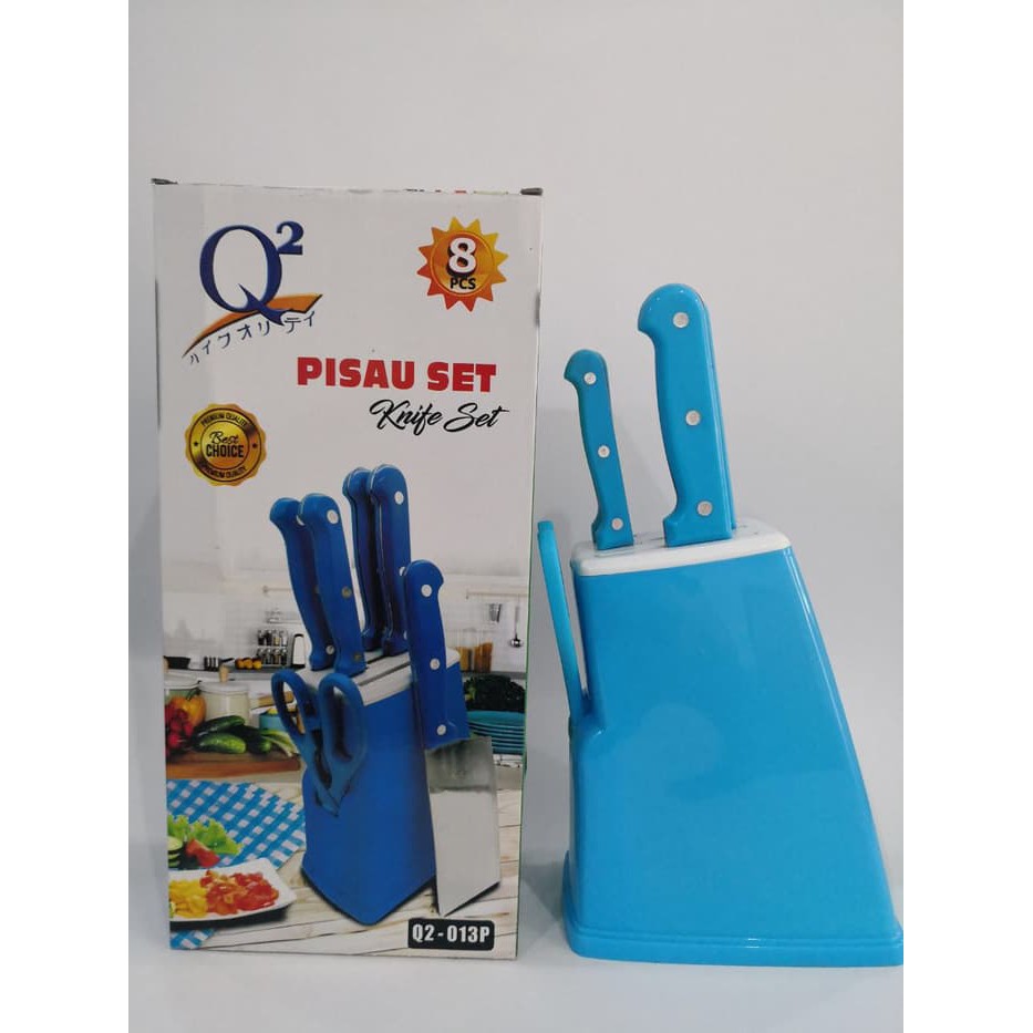 Pisau Set 7in1 KAYU DAN WARNA Stainless knife Steel Free Talenan Dapur Daging Buah Sayur Multifungsi