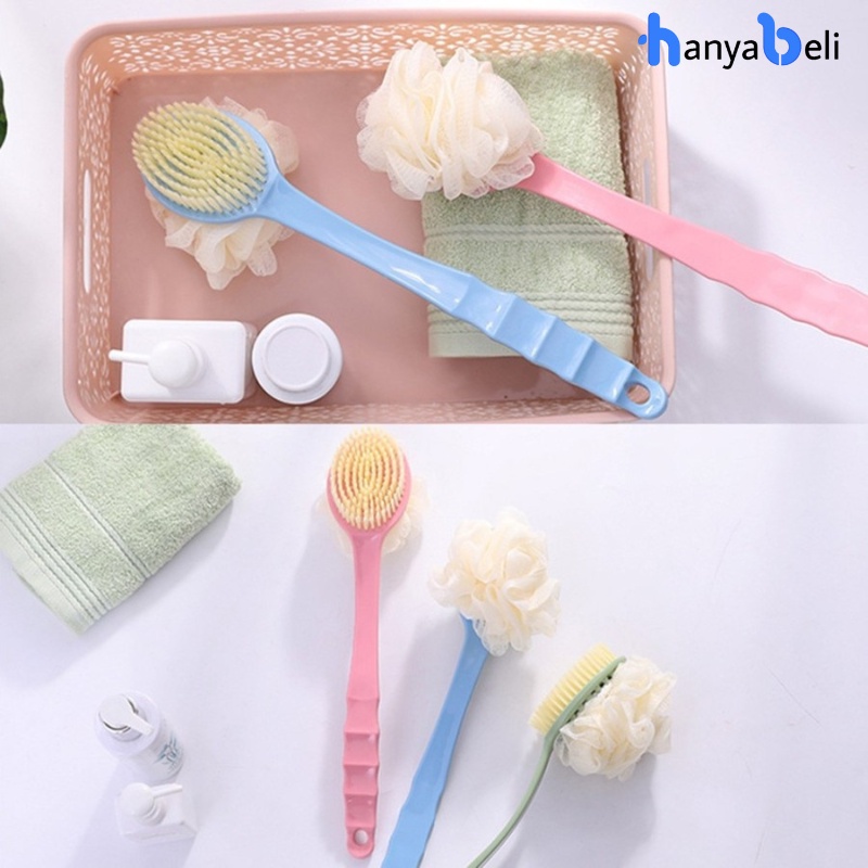 Tongkat Sikat Badan Punggung Mandi Spons Puff 2 in 1 Body Bath Brush