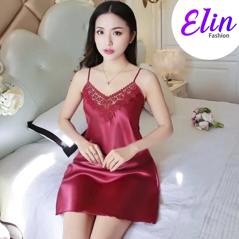 Lingeri Daster Brukat Import Sexy Tali Satu - Baju Tidur Terusan Dress Polos