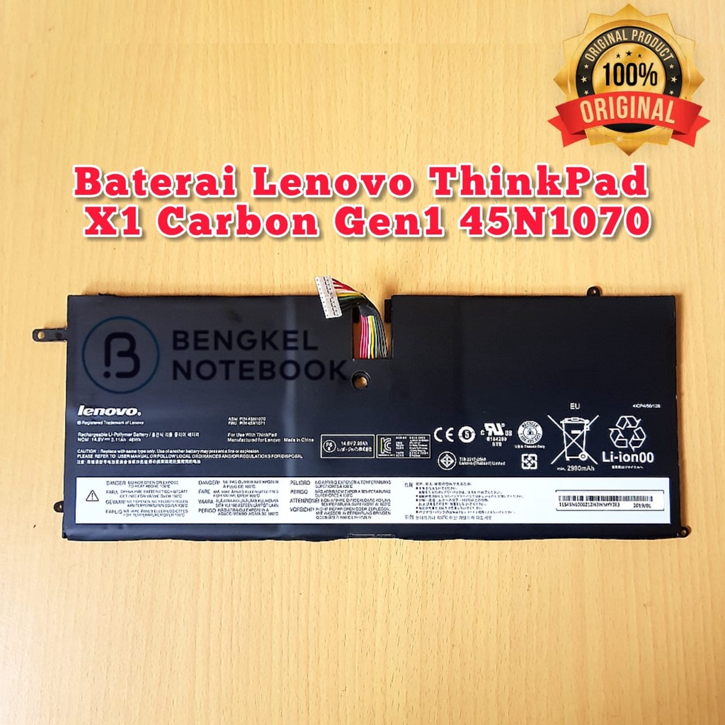 Baterai Lenovo ThinkPad X1 Carbon Gen1 3444 3448 3460 45N1070