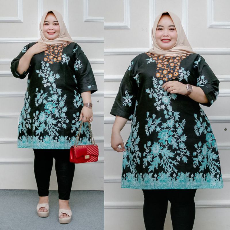 Baju batik tunik atasan wanita super jumbo ld 140 motif cibulan