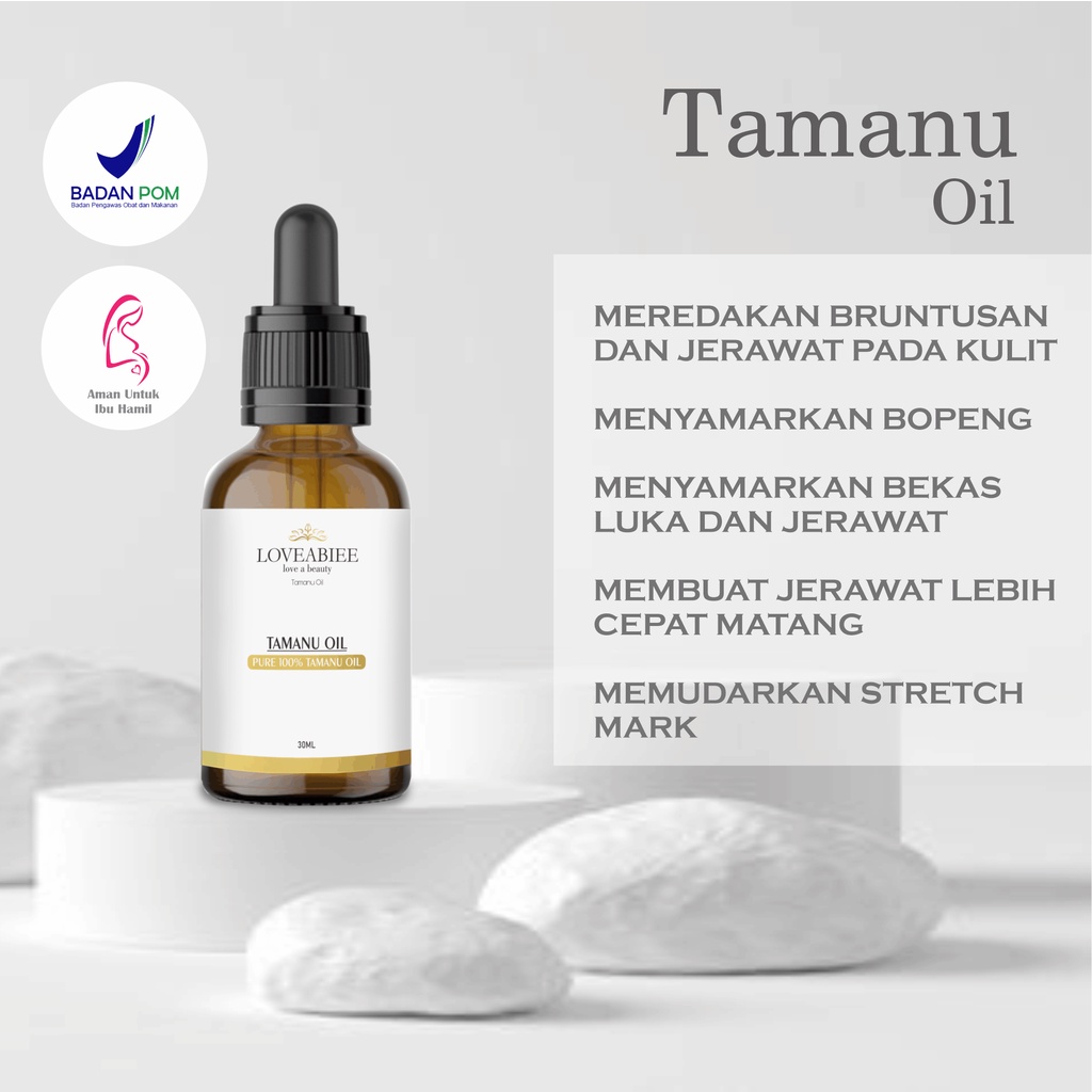 Tamanu oil  30 ml dan Almond 30 ml memudarkan bekas jerawat dan mengempeskan, bekas luka, stretch mark