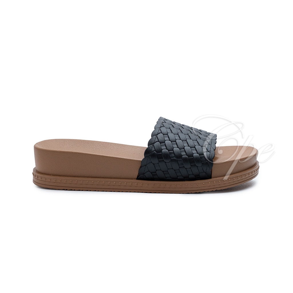 CALL SLPT ANYAM OVA Sandal Slop Slip On Teplek Wanita Sandal Cewek-Black