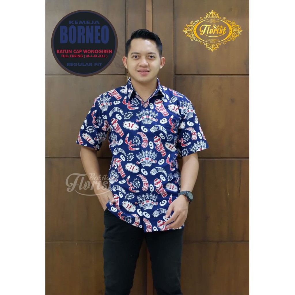 BORNEO DONGKER Kemeja Batik Pria Full Furing Bahan Katun CAP Wonogiren