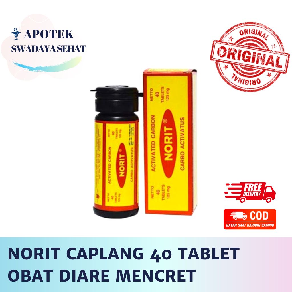 NORIT Botol 40 Tablet - Caplang Karbon Aktif Anti Diare BAB Mencret