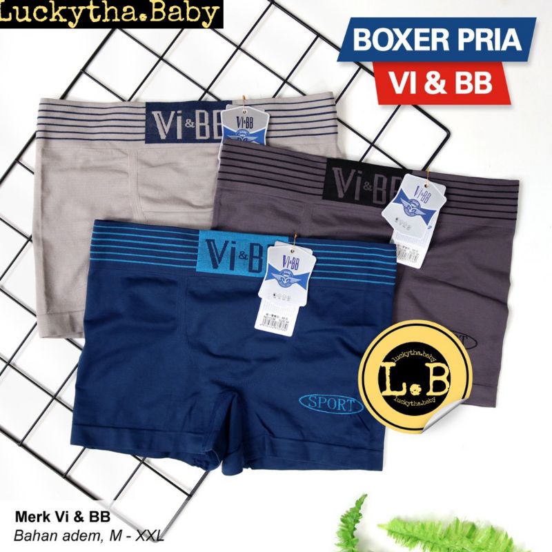 3pcs_ cd boxer VI&amp;BB / COWO KEREN SEAMLESS TANPA JAHITAN/BOXER ViBB DEWASA / CELANA BOXER PRIA