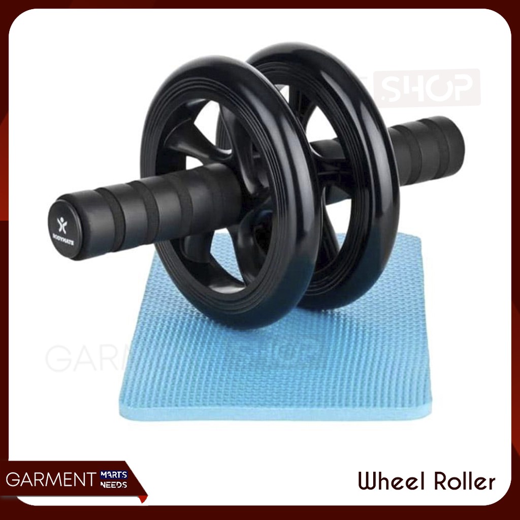 (MAINANKYU) AB Roller ABS Wheel Double Alat Bantu Gym Push Up Roda Fitness Free Matras