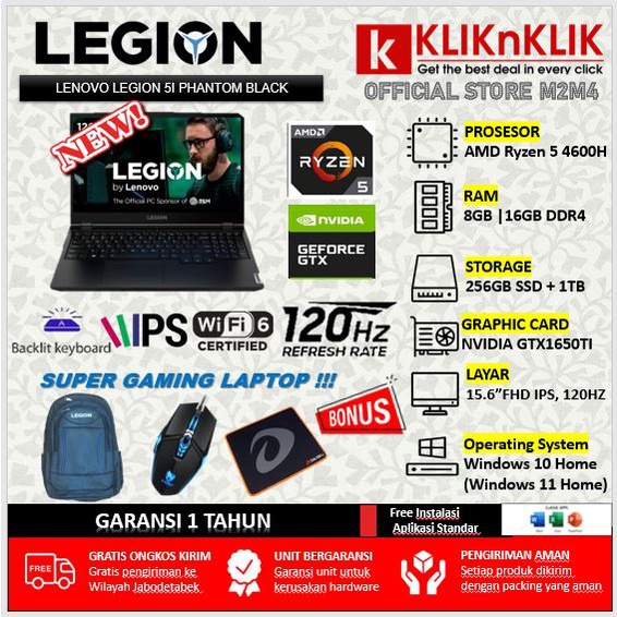 LENOVO Legion 5I AMD 4600H 8GB 256GB+1TB GTX1650TI-4GB 120hz - Black