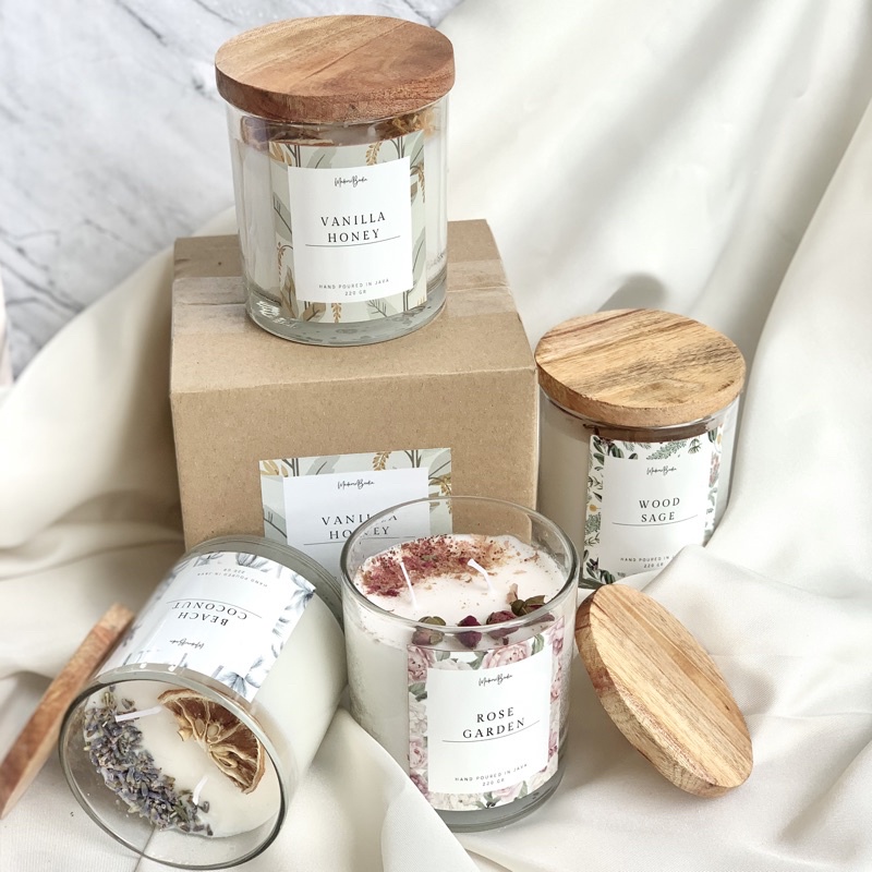 220gr SCENTED CANDLE 2 WICKS WITH LID BY MADAME BERDIN | Aromatherapy Candle with dried flower | Lilin aromaterapi besar dengan tutup kayu | Hampers HARI RAYA IDUL FITRI EID MUBARAK | HAMPERS LEBARAN