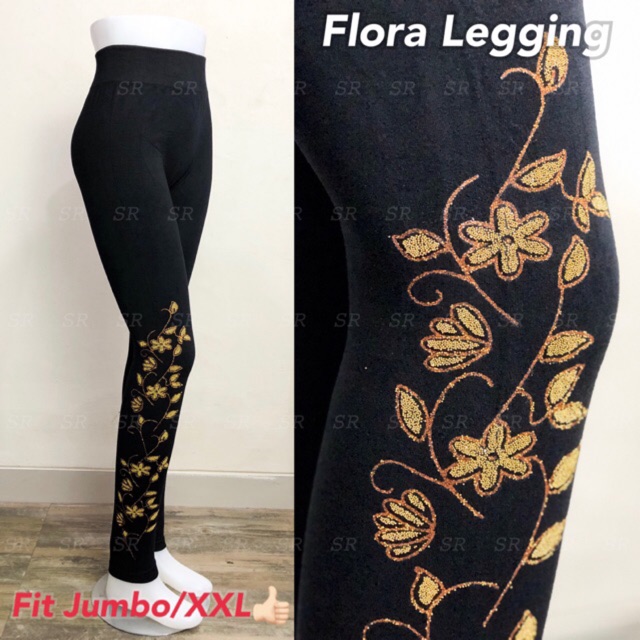 Legging Import Wanita Bunga Pasir Fashion Melar Jumbo