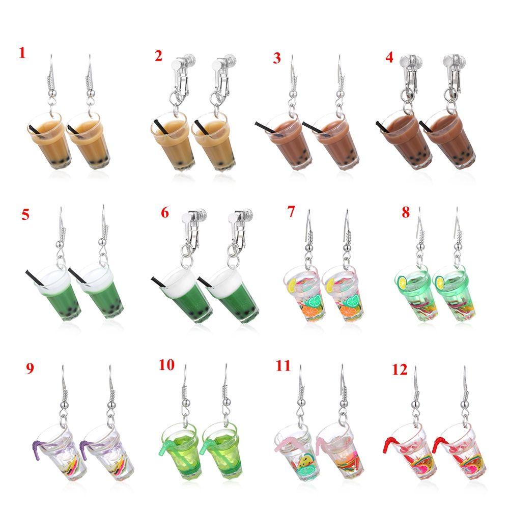 R-flower Bubble Tea Earrings Hadiah Resin Fashion Drop Menjuntai Kait