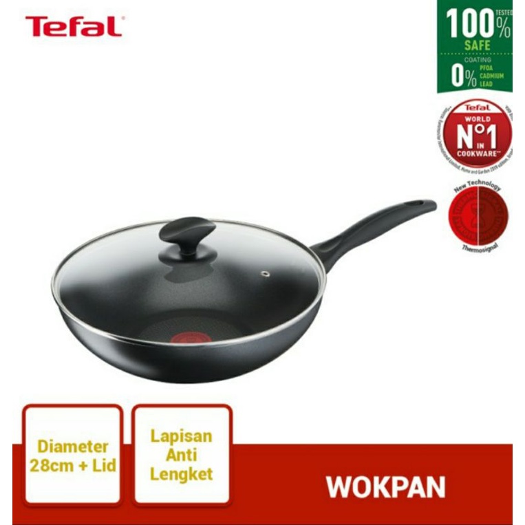 TEFAL Cook and Clean Wokpan 28cm + Lid Wajan Anti Lengket Titanium