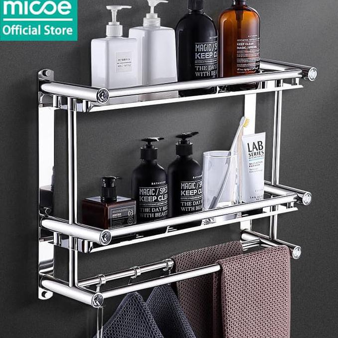 Micoe Rak kamar mandi rak handuk rak dinding stainless steel 2 tingkat AP123