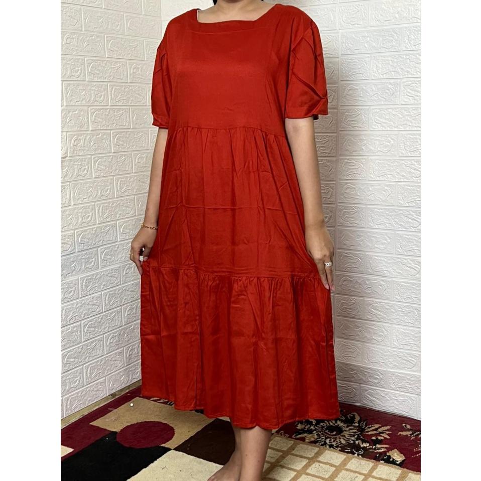 MIDI DRESS VARISHA Daster Rempel 2 Susun Katun Rayon Daster Kekinian