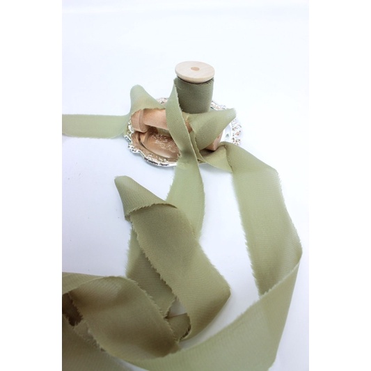 

Chiffon ribbon in Avocado Green / silk ribbon