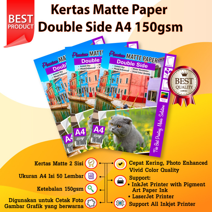 

Kertas Matte A4 150gsm 1 pack/ 50 Lembar Paper Double Side Termurah FSB458