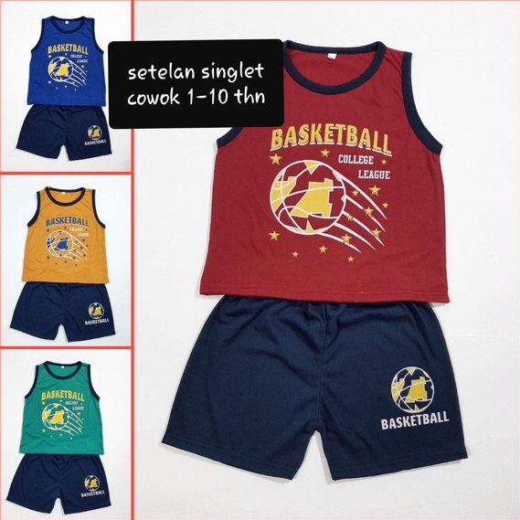 setelan singlet 1-10 tahun kaos anak laki laki celana pendek pakaian cowok gambar bola basket murah