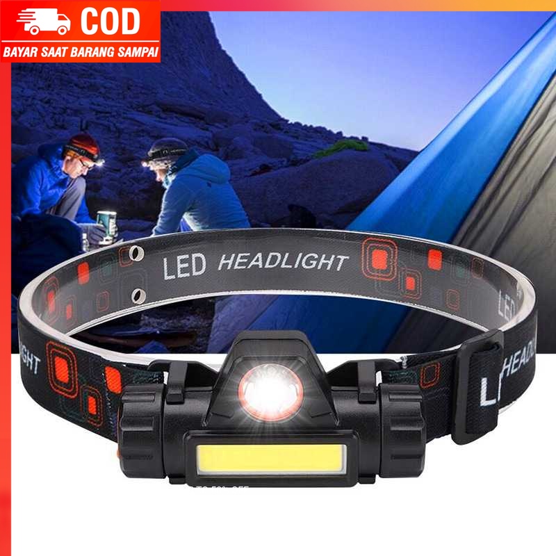 (100% BARANG ORI) LELITEN Senter Kepala LED Headlight USB Rechargeable Q5 + COB - LE022